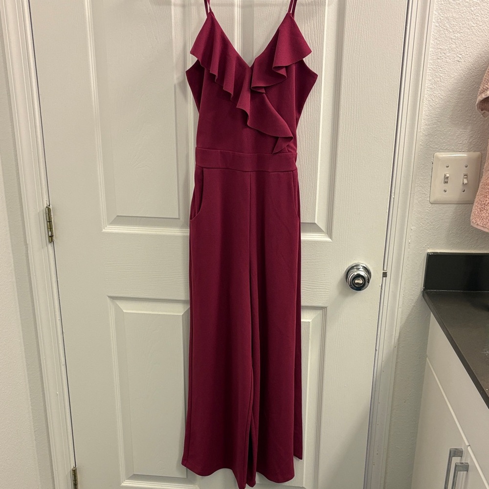 Emerald Sundae Wine Ruffle Jumpsuit